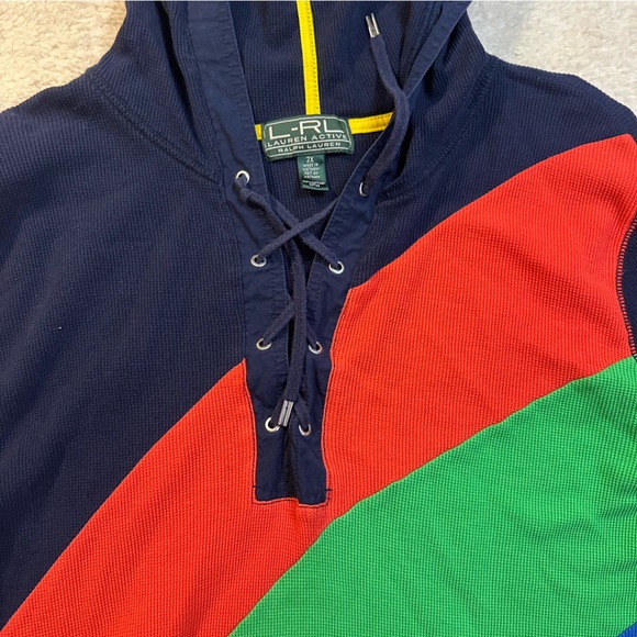 Ralph Lauren Navy and Yellow Lace-Up Hoodie - Picture 3 of 4